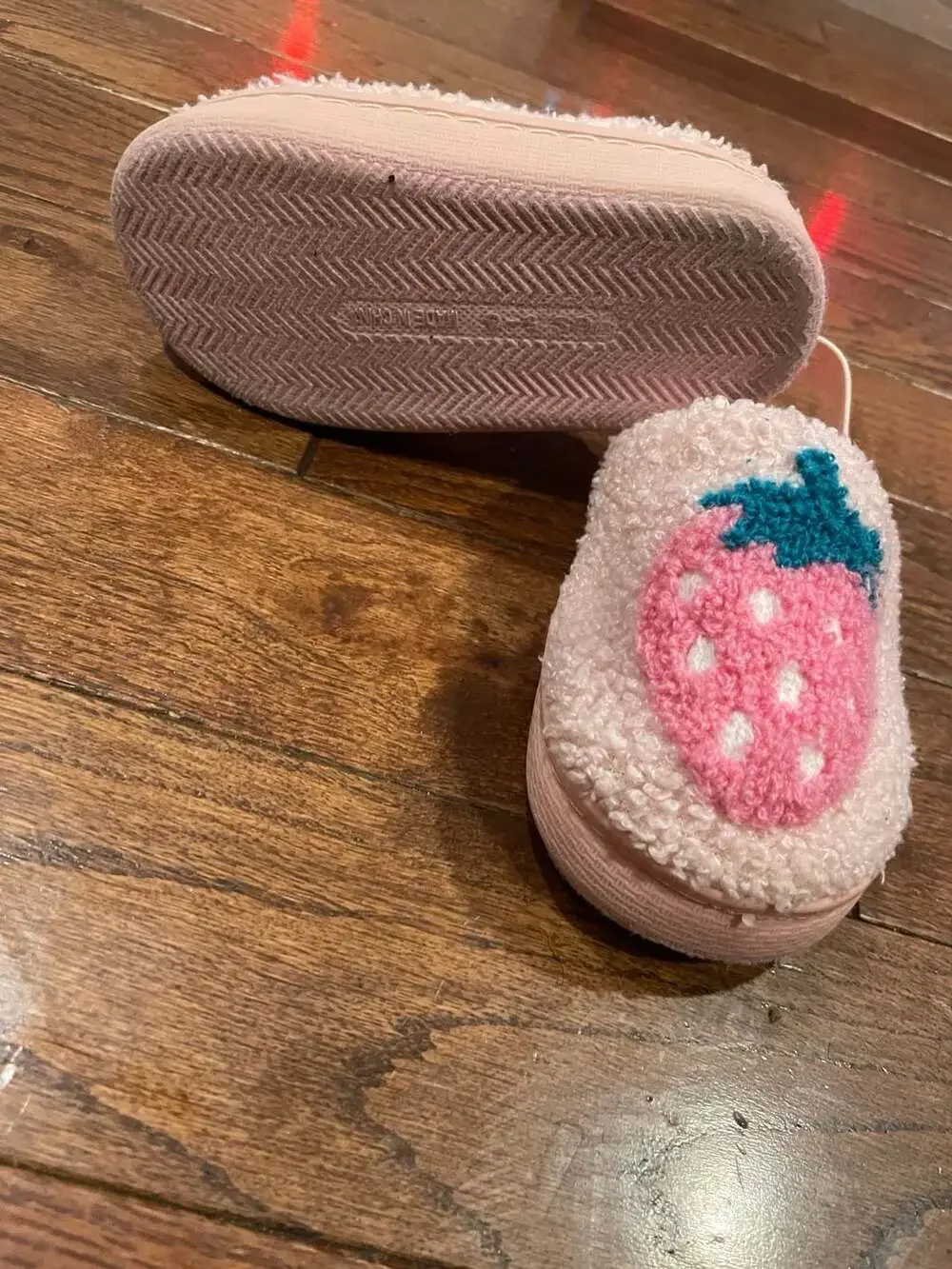 Kids Strawberry Teddy Fleece Slippers Pink Cozy House Shoes Size 5-6